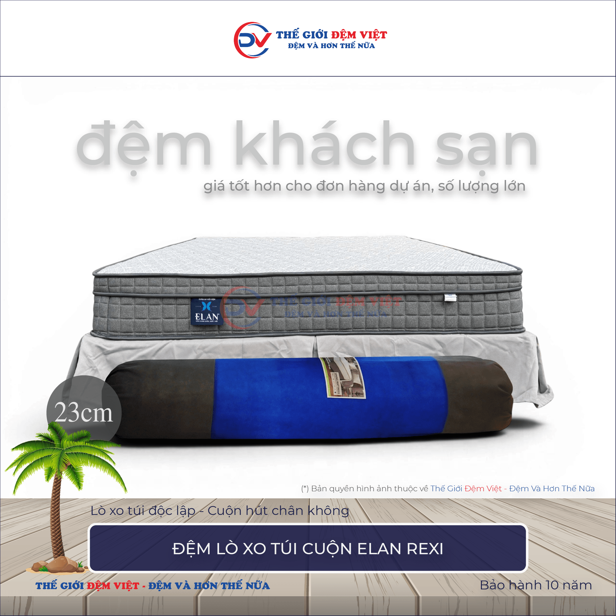Đệm lò xo túi cuộn Elan Rexi - Dày 23cm